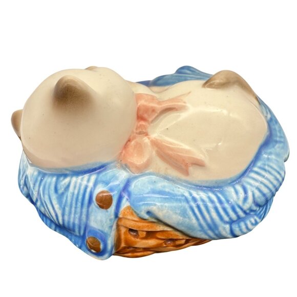 Vtg Avon Sleeping Kitty Cat Figurine Laundry Basket Potpourri Sachet Collectible - Picture 3 of 10